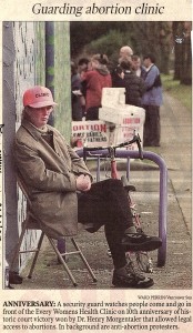 Vancouver Sun article shows security guard stationed at Everywoman's Health Centre in 1998